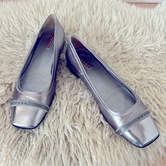 Prada Shoes - Prada Silver Flats